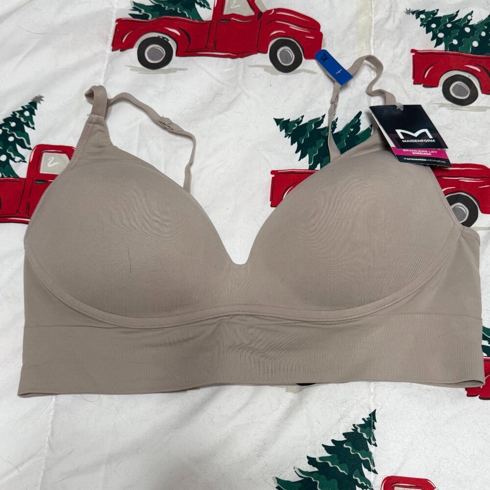 Maidenform Seamless V-Neck Bralette – Size XL – Nude/Beige